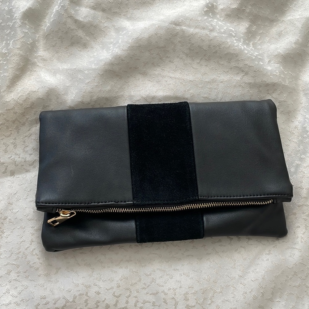 Black faux leather/suede clutch